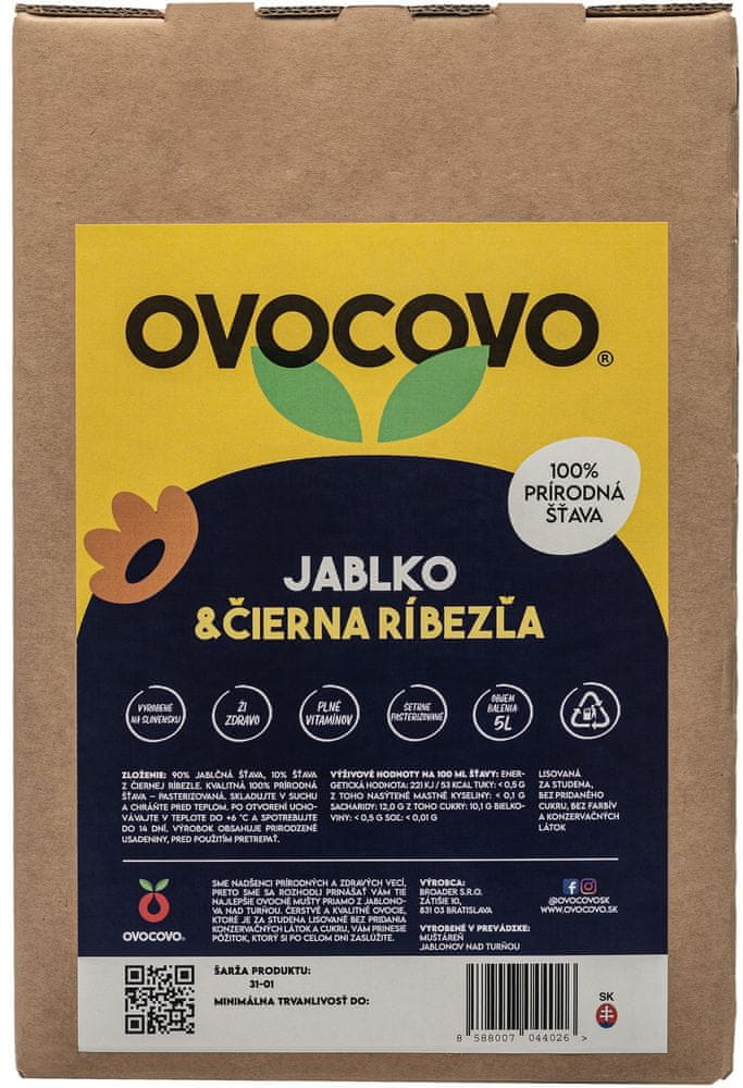 OVOCOVO Jablko-Čierna ríbezľa 100% prírodná ovocná šťava BAG in Box 5l